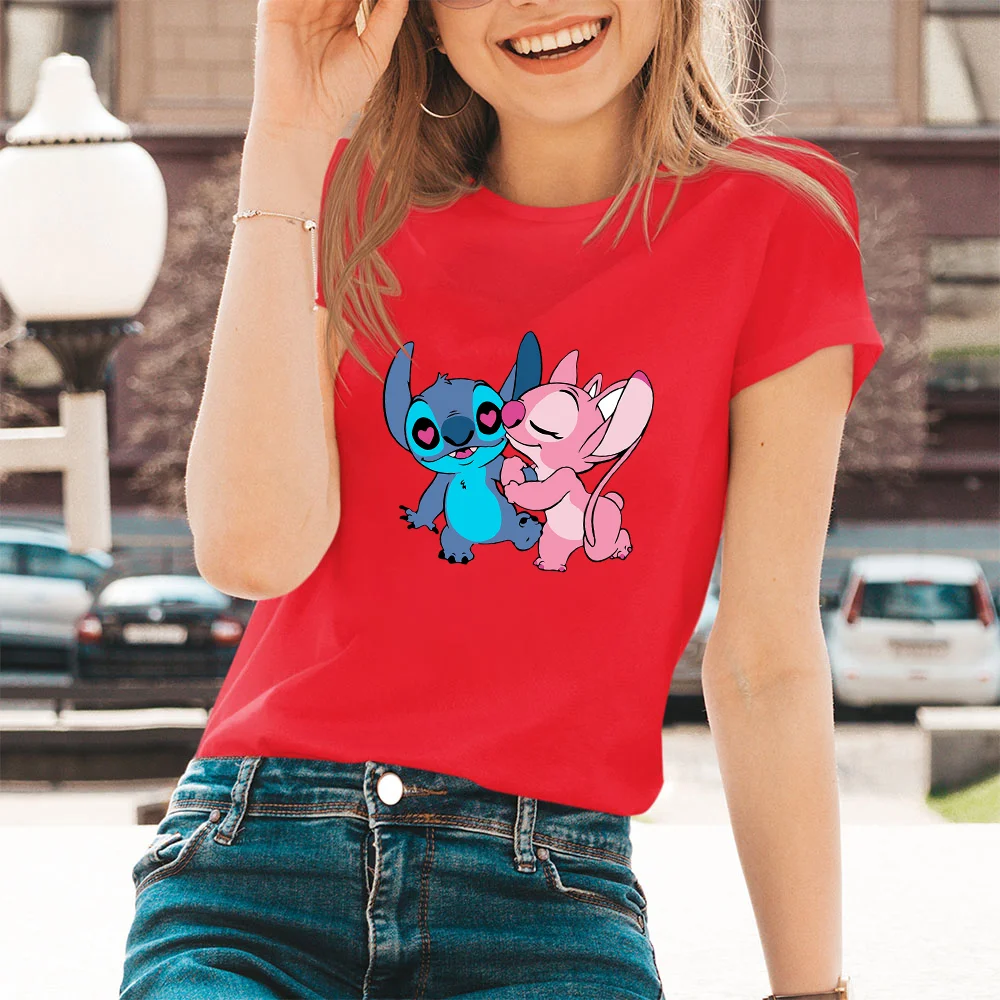 Lilo & Stitch Cartoon Pattern T-shirts Female Kawaii Harajuku Outdoor Fashion Dropship Diseny O-Neck Women T Shirts Black White tee shirts