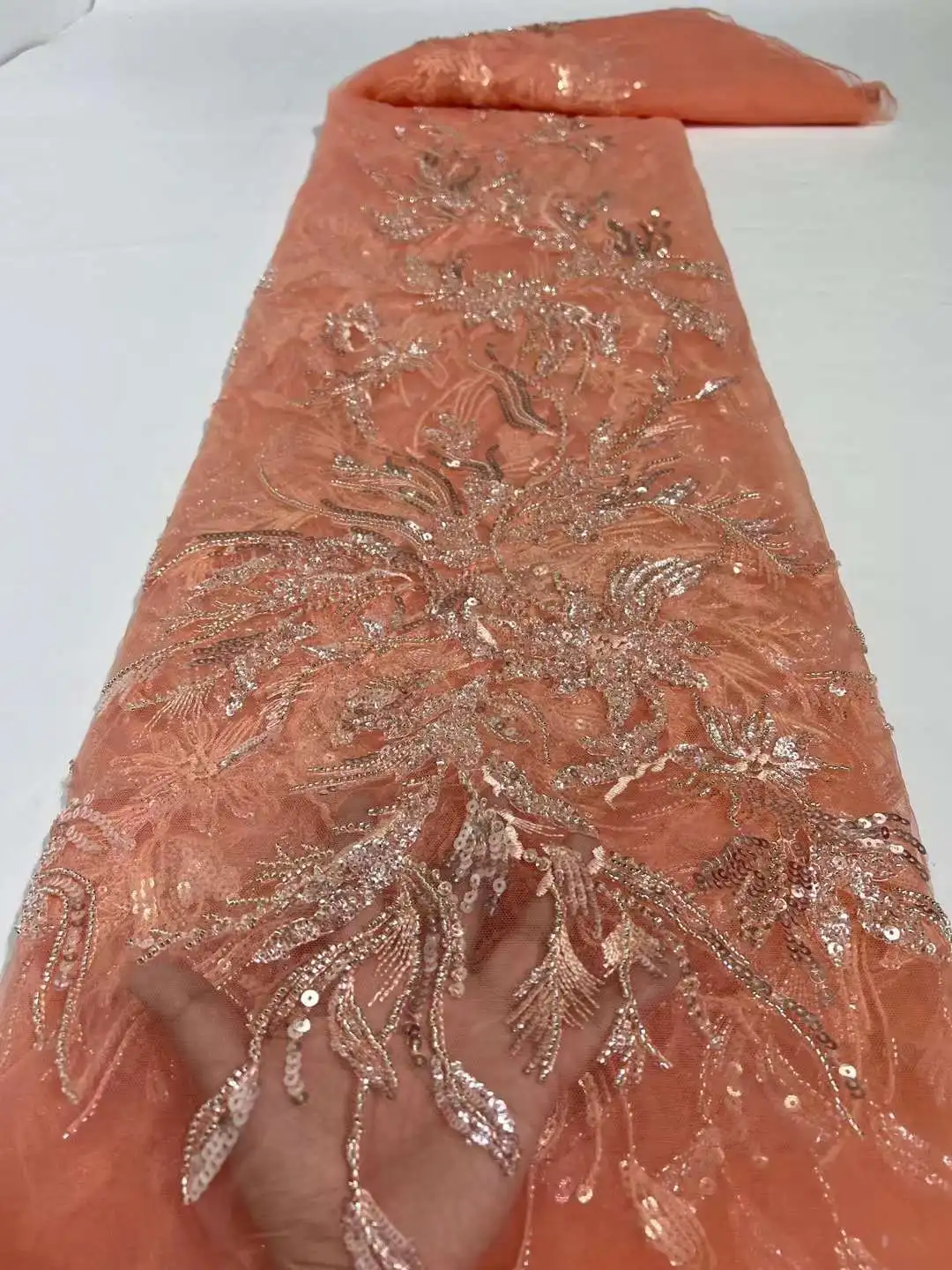 

Latest bead fabric embroidery French mesh lace /Dress design/ with sequin African lace fabric wedding dress party gown dress