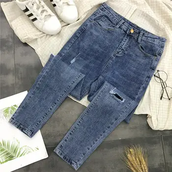 

New Spring Jeans Women Denim Pencil Pants Elastic Casual High Waist Boyfriend Jeans Femme Streetwear Ripped Hole Jeans 4XL Q2410