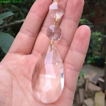 

10pcs/lot, 38/50/63/76mm transparent Teardrop Almond shaped pandent +2 octagonal+3 rings connector assembled Crystal Pendant