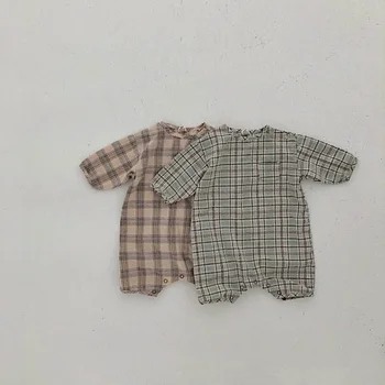 

2020 Korean Newborn Baby Girl Bodysuit Infant Boy Romper Pattern Full Grid Cotton Outfit Cloth New Summer