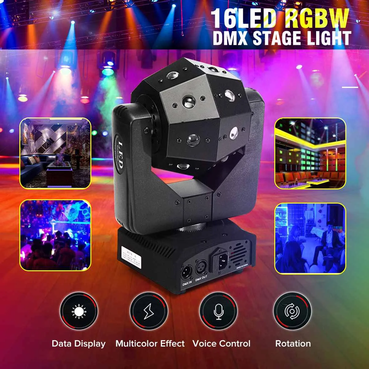 

50W LED Lighting Effect Voice Control DX512 AC90-240V 4 in 1 Mode RGB LED Lights for Christmas Home KTV Wedding show