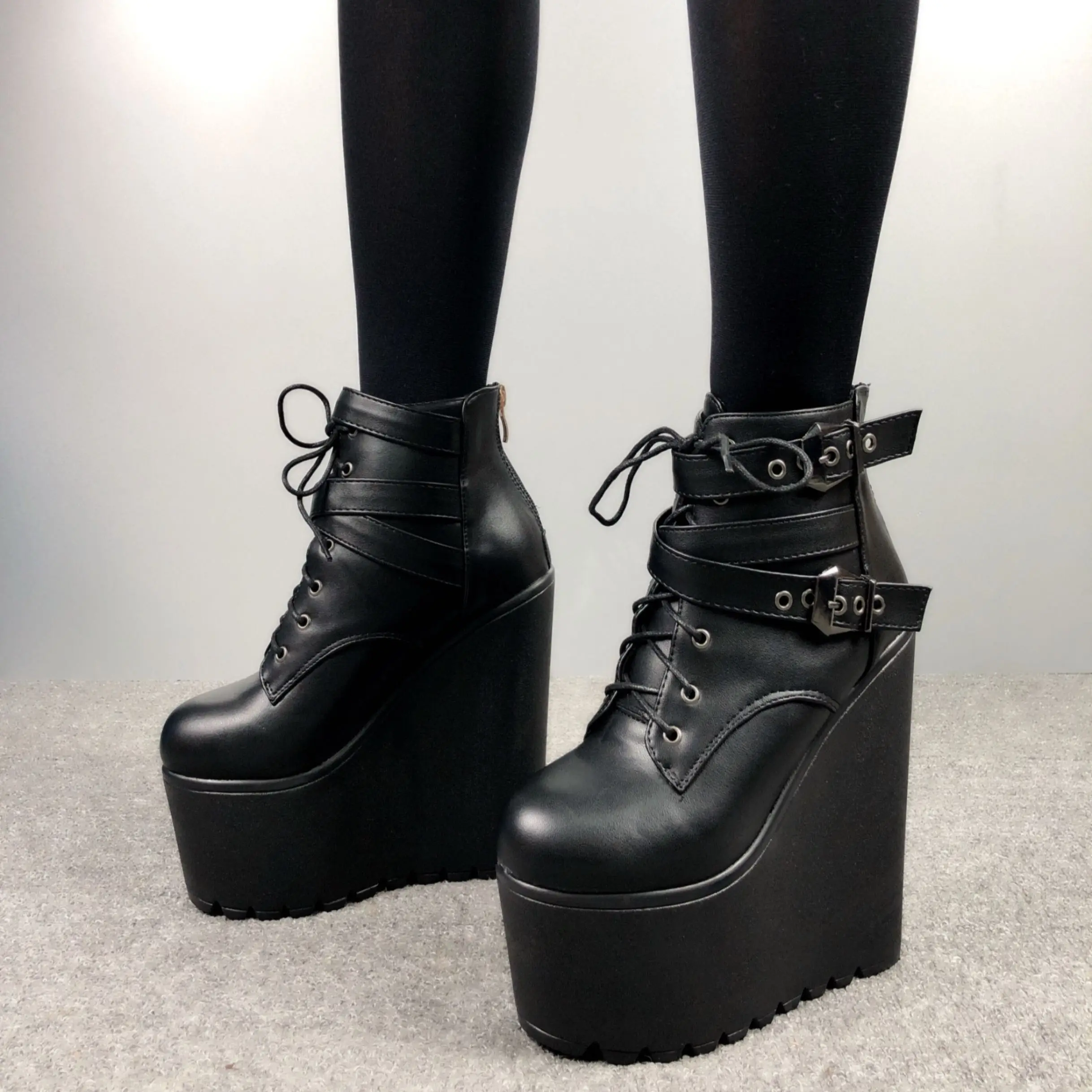 POISON-101  5 " GOTH COMBAT PUNK ROCK CASUAL  WEDGE LACE UP PLATFORM ANKLE BOOT 