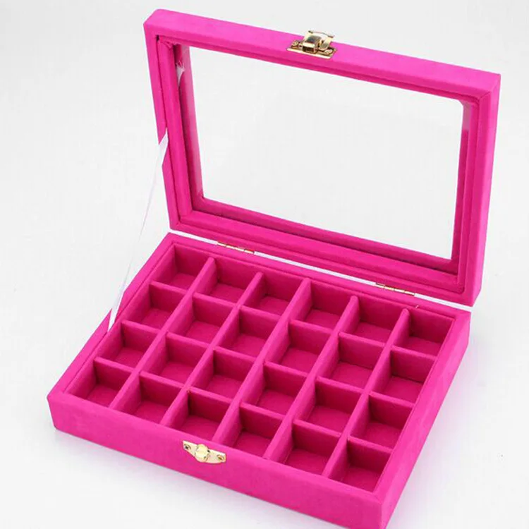 

Lock Flip Manicure Diamond Box Flannel Jewelry Cosmetic Box Gold Single kou shi pin 24 Growl Drilling Storage