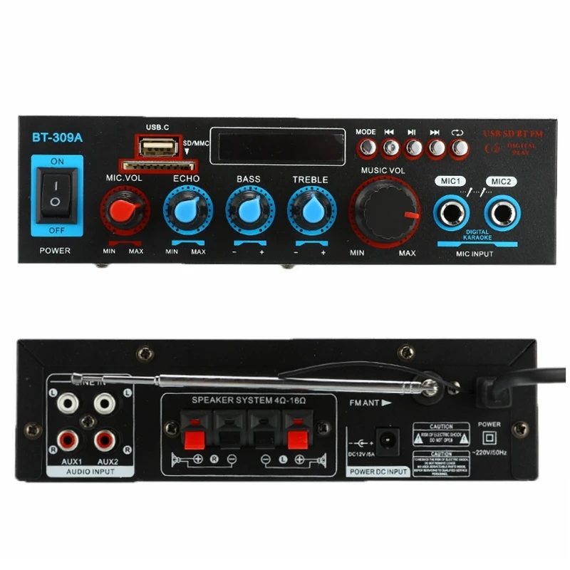 800 Вт Bluetooth Hi-Fi аудио Мощность усилитель 12/220V Проекторы для домашнего кинотеатра аудио с пультом дистанционного управления Управление Поддержка USB SD карты FM