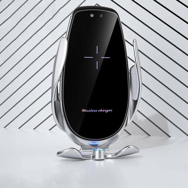 Disney Mickey Minnie Automatic Clamping Wireless Charger Car Phone Holder Smart Sensor Air Vent Mount Mobile Phone Stand Hold Silver