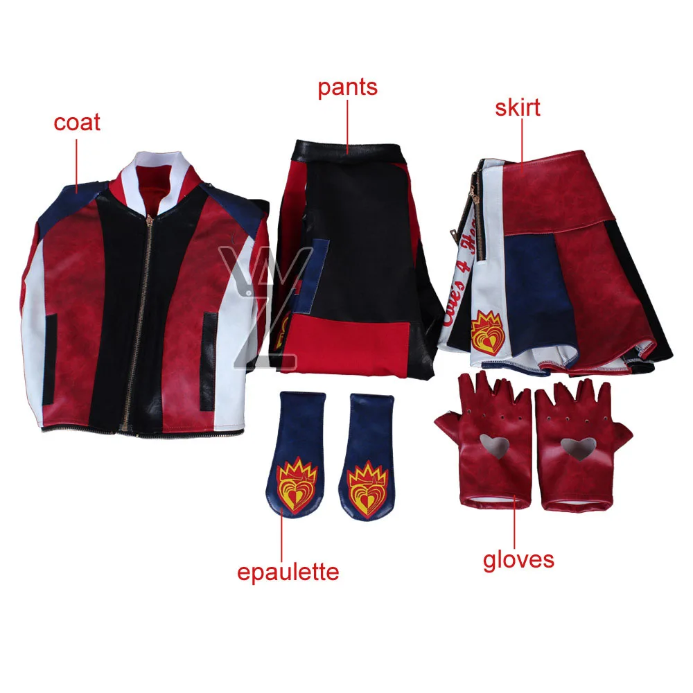 full set Новые потомки 3 Evie Косплей Костюм Панк пальто, кожаная куртка юбка полный комплект сексуальный Женский карнавальный костюм - Цвет: full set