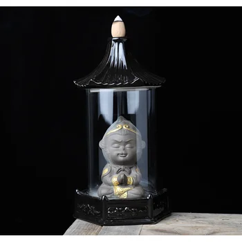 

1pcs Backflow Incense Burner Purple Sand Incense Cone Holder Home Decor Aromatherapy Buddha Censer + 10Pcs Cones Air Freshner