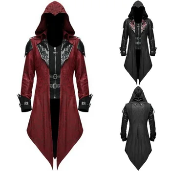 

Halloween Hoody Costumes Men Long Sleeve Steampunk Jacket Gothic Swallow-Tail Coat Cosplay Costume Long Assassin