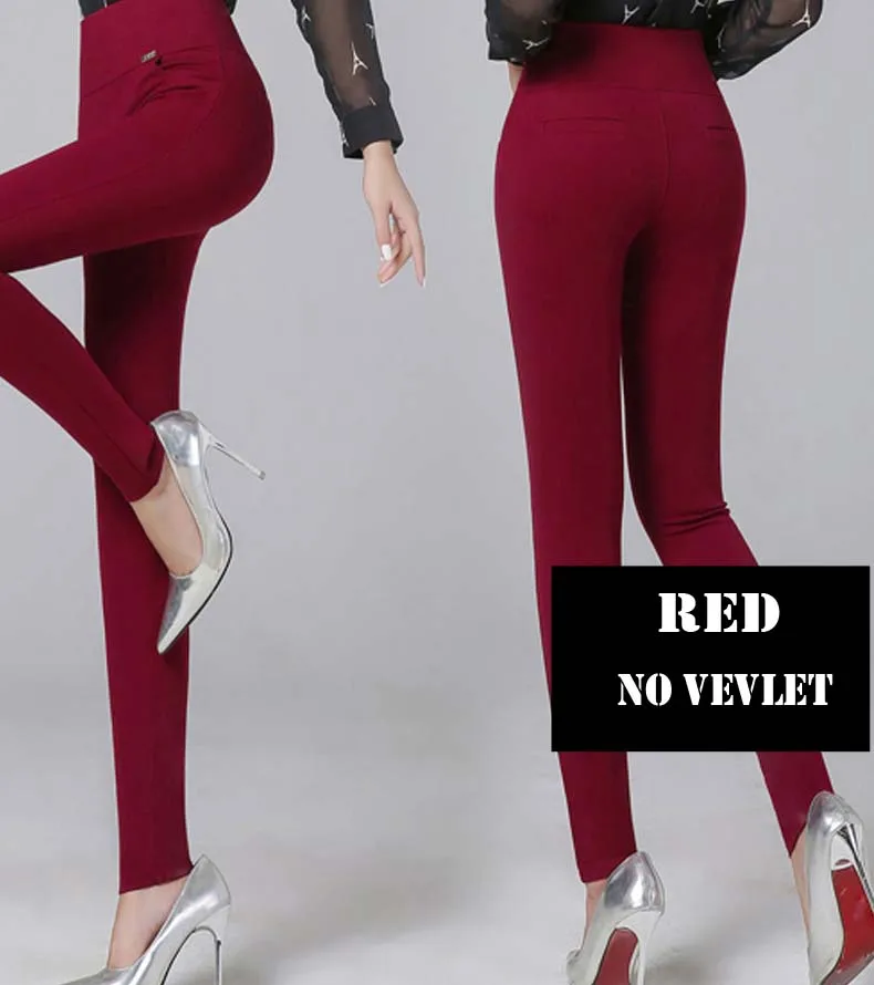 Dark red spring Женские панталоны с высокой талией женские брюки Харадзюку обтягивающие зимние теплые плотные флисовые Леггинсы Большие размеры - Цвет: Dark red spring