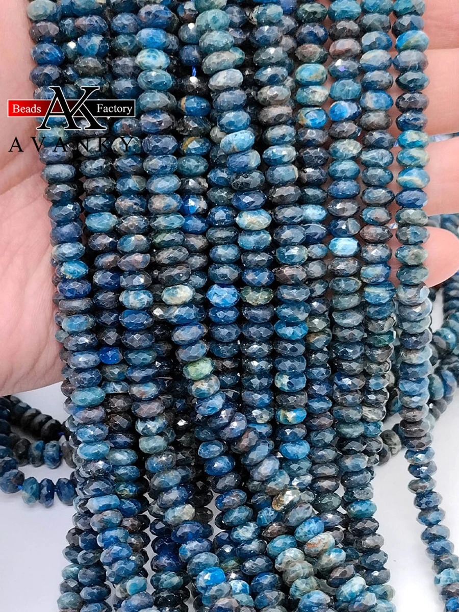 Natural Faceted Blue Apatite Beads Small Section Loose Spacer for Jewelry Making DIY Necklace Bracelet 15'' 4x6mm 5x8mm