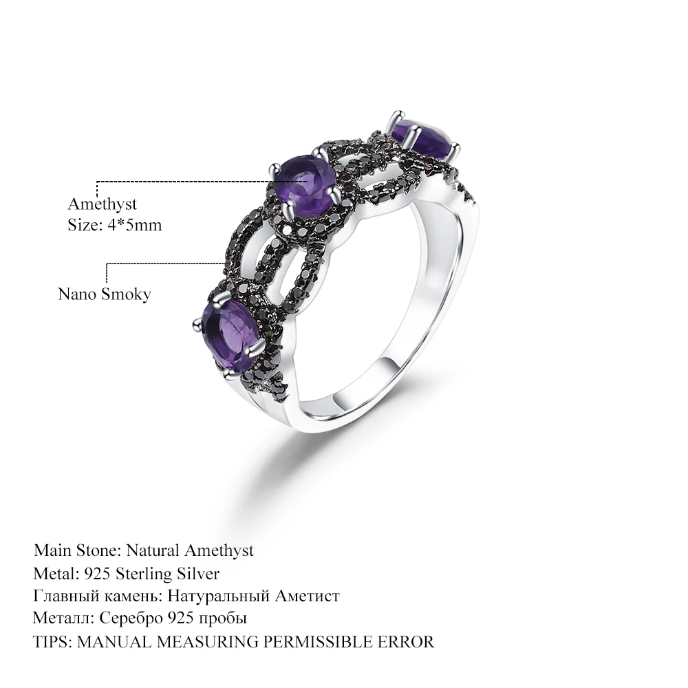 GEM'S балетное 925 пробы, Серебряное модное кольцо, 1.30Ct, натуральный аметист, кольца для женщин, свадебное ювелирное изделие