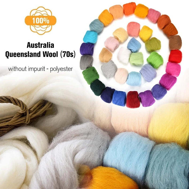 Needle Blended Wool Fiber 100g Merino Mixed Roving Wool for Felting Kit  Hand Dyed Wool Materials