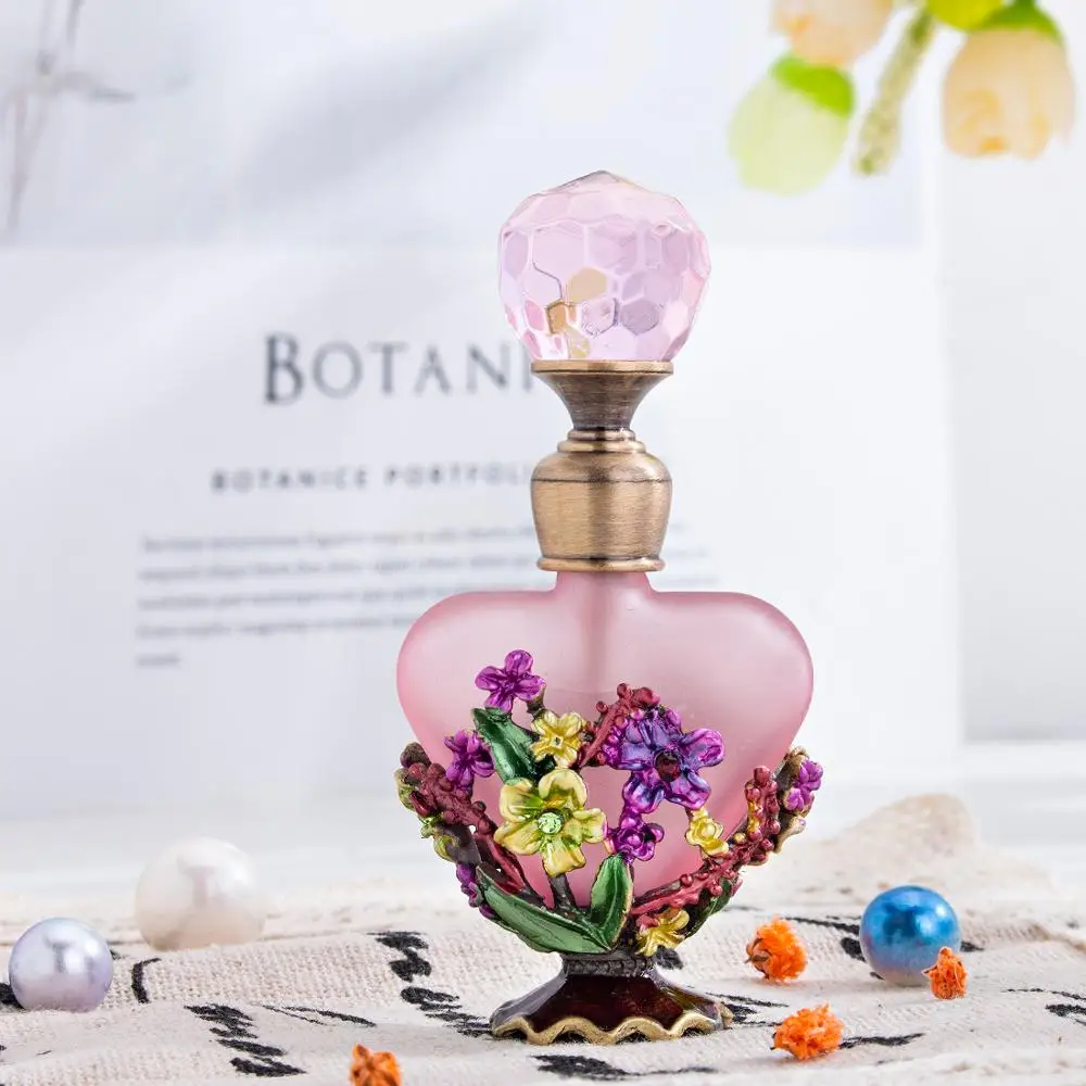 H&D Vintage Refillable Empty Crystal Perfume Bottle Retro Essential Oil Container Handmade Home Decor Lady Holiday Gift (Violet) retro pu pen holder cup small makeup brush container storage organizer desktop travel office decor