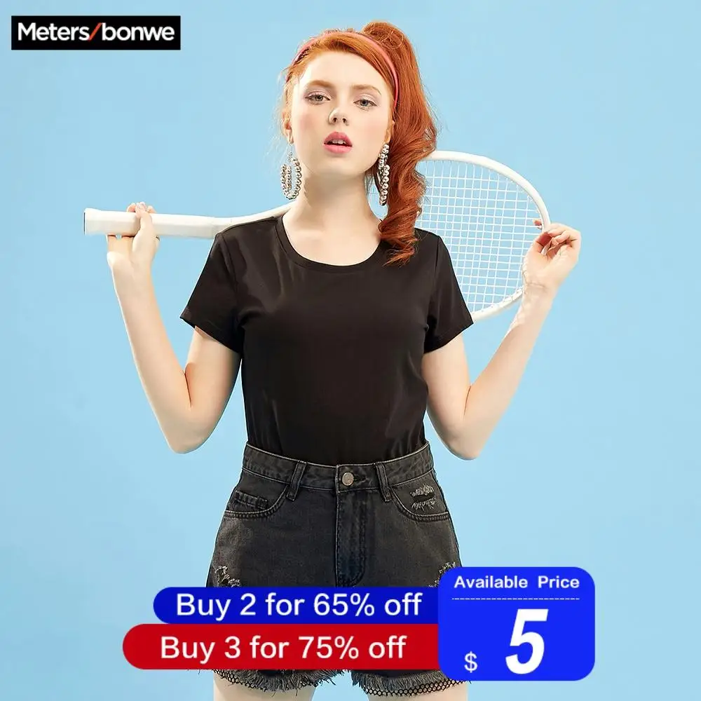 Metersbonwe, Спортивная футболка для девочек, женская, одноцветная, с коротким рукавом, простой дизайн, лето, Новое поступление, минимализм, водолазка, Топ