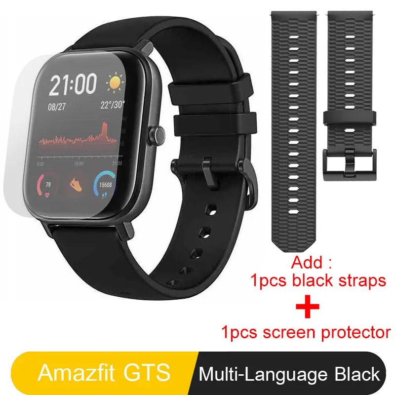 Глобальная версия Amazfit GTS Смарт-часы 5ATM водонепроницаемые плавательные умные часы 14 дней батарея управление музыкой для телефона Xiaomi IOS - Цвет: Add Black Strap