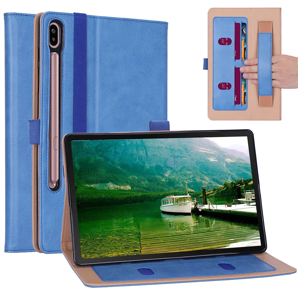 Флип-чехол из искусственной кожи с подставкой для Samsung Galaxy Tab S6 10,5 дюймов SM-T860 SM-T865 чехол бизнес Авто Режим сна смарт-чехол - Цвет: Blue