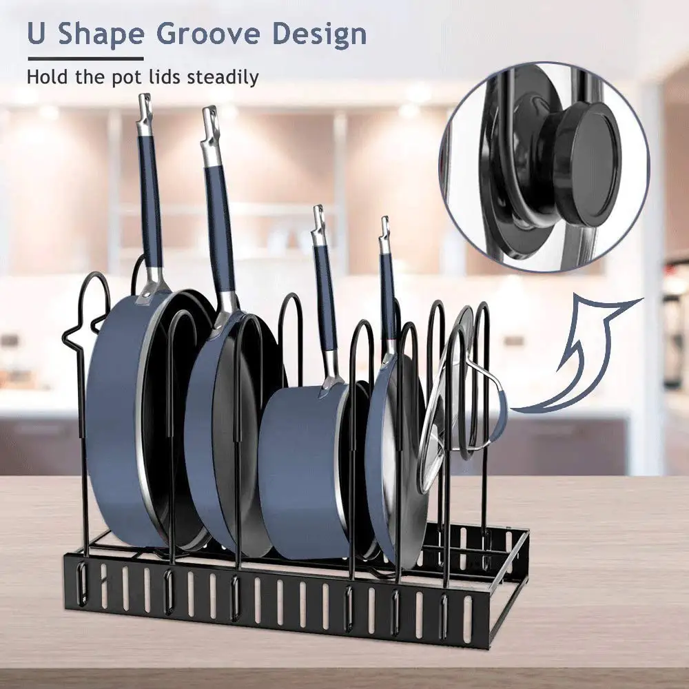 Stainless Steel Pan Organizer Holder Cutting Board Shelf Extendable Adjust Cookware Pot Rack for Kitchen Organization Storage