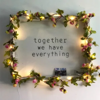 

20LED 2M Christmas Light Artificial Flower Pink Rose Fairy Light Copper Wire LED Light String Vine Leave Garland Wedding Decor