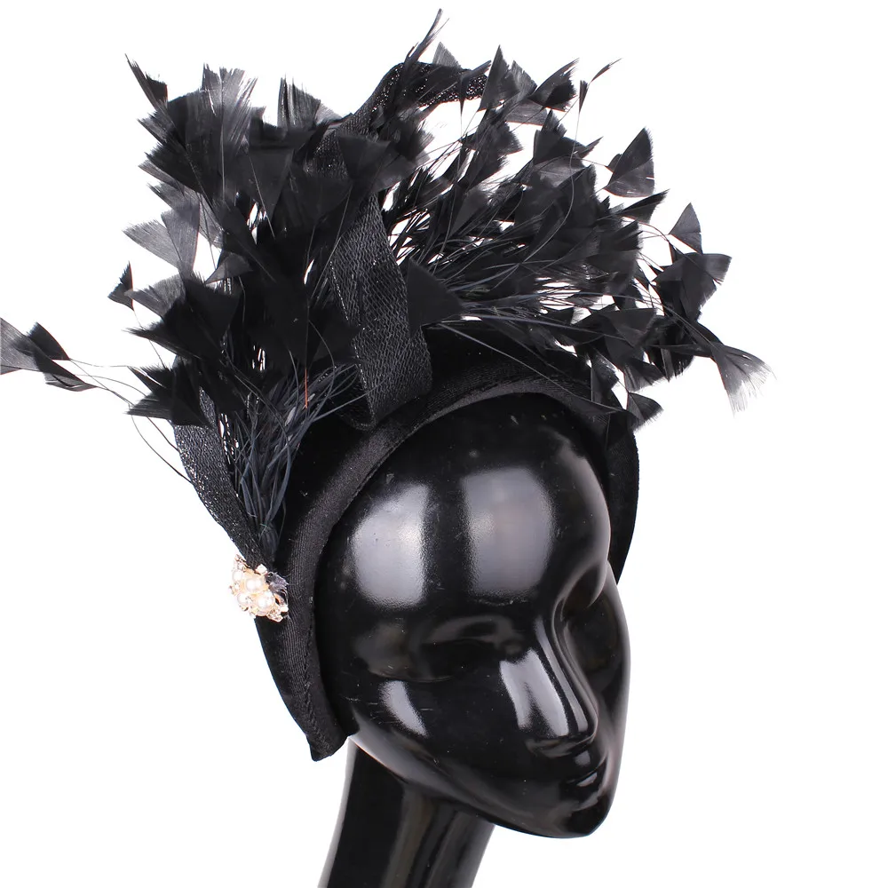 Vintage Fancy Bridal Wedding Hair Band Feather Hair Fascinator Accessories Black Cocktail Race Ladies Fashion Headdress Headband