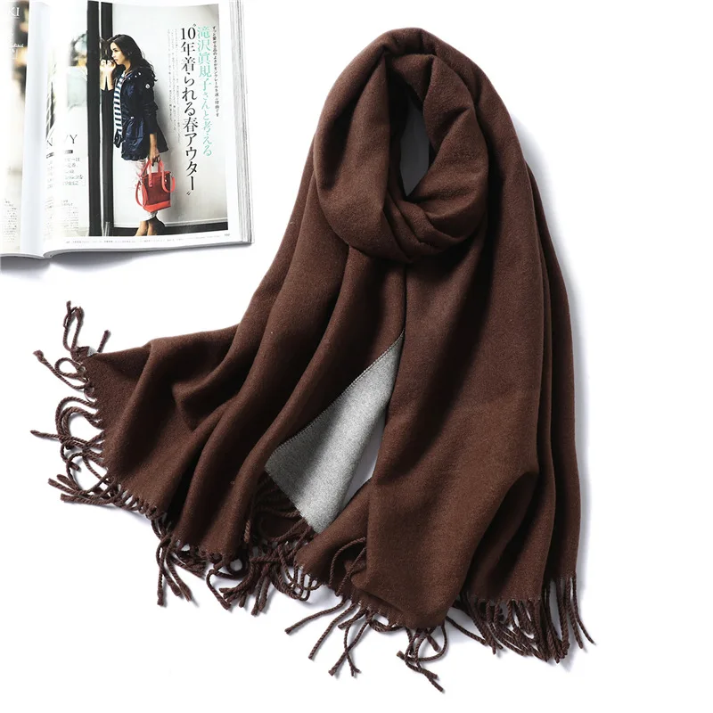 22 Новинка, женский зимний шарф, кашемировые шерстяные шарфы, шали, мягкая однотонная шерстяная Пашмина для женщин, зимнее теплое женское пончо, палантины - Цвет: 22