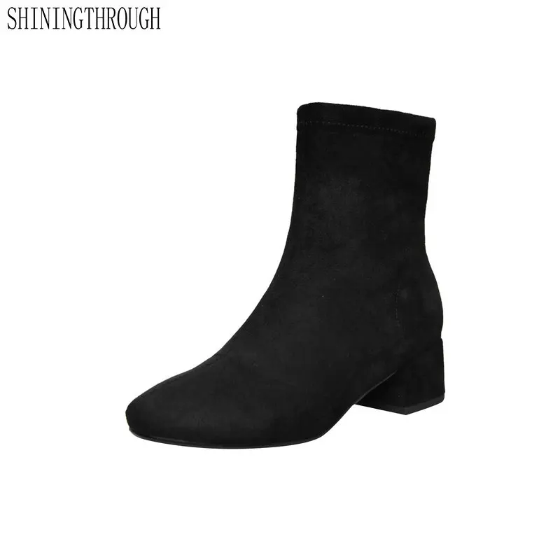 

Suede Leather Women Ankle Boots Square Toe Heels Zipper Elegant Chelsea Boots Autumn Winter Basic Shoes Large Size 40