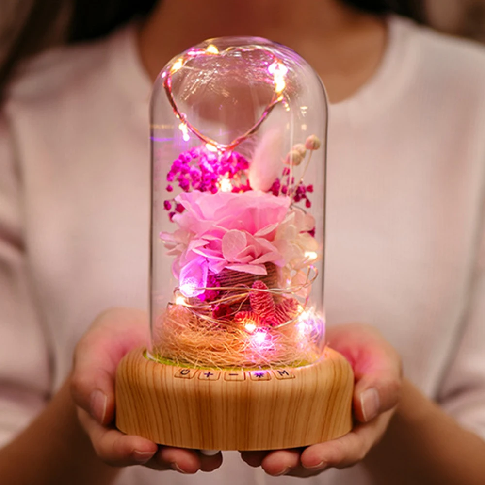 Pink Flower Желая стример Everlasting цветок роза свет бутылки с Bluetooth динамик батарея Встроенный USB светодиодный свет для подарка на Рождество - Испускаемый цвет: Pink Flower