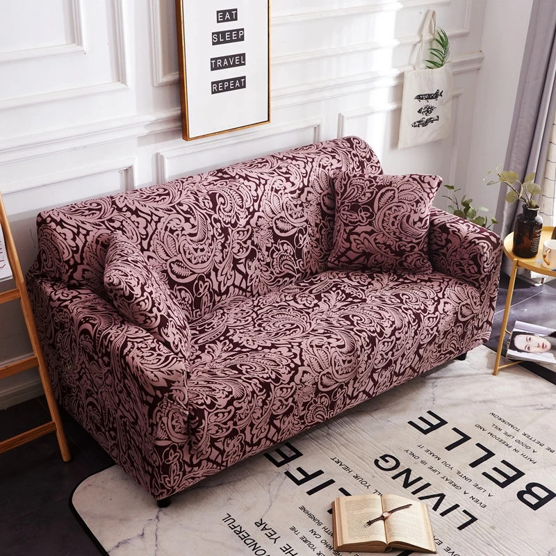 Spandex Stretch Geometric Stirpes Orange Sofa Cover Elastic Furniture Protector Living Room Slipcover Shaped Corner Couch Cover