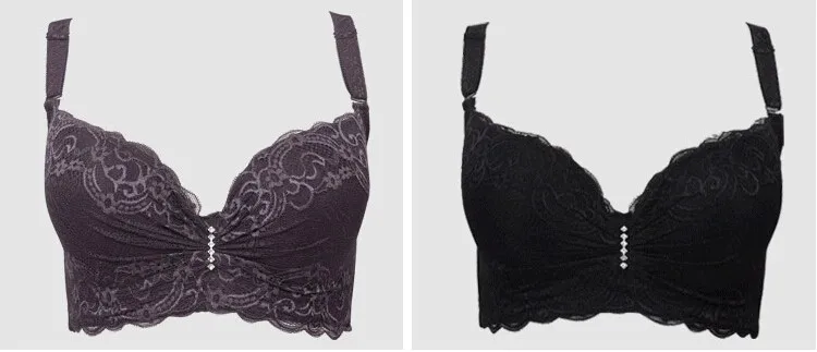 Plus Size Bra Adjustable Push Up Side Gathering Furu Lace Mm Shaping C Large Cup D Large E Cup Underwear Bralette+Gift SportBra