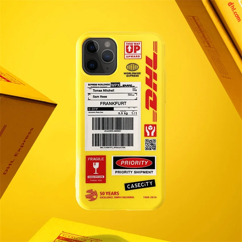 Забавный INS Dhl Bar Label мобильный чехол для телефона, чехол для Apple iPhone 11 11PRO MAX 6 7 8 plus, блестящий ТПУ глянцевый рельефный чехол-накладка
