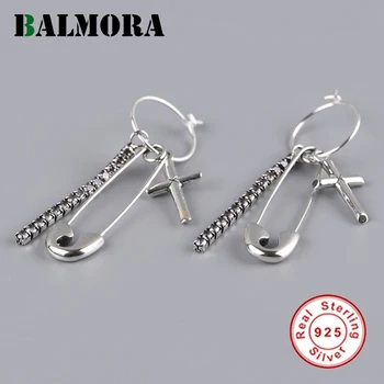 

BALMORA Real 925 Sterling Silver Drop Dangle Earrings for Women Lady Retro Cross Earring Gift Fashion Jewelry Brincos