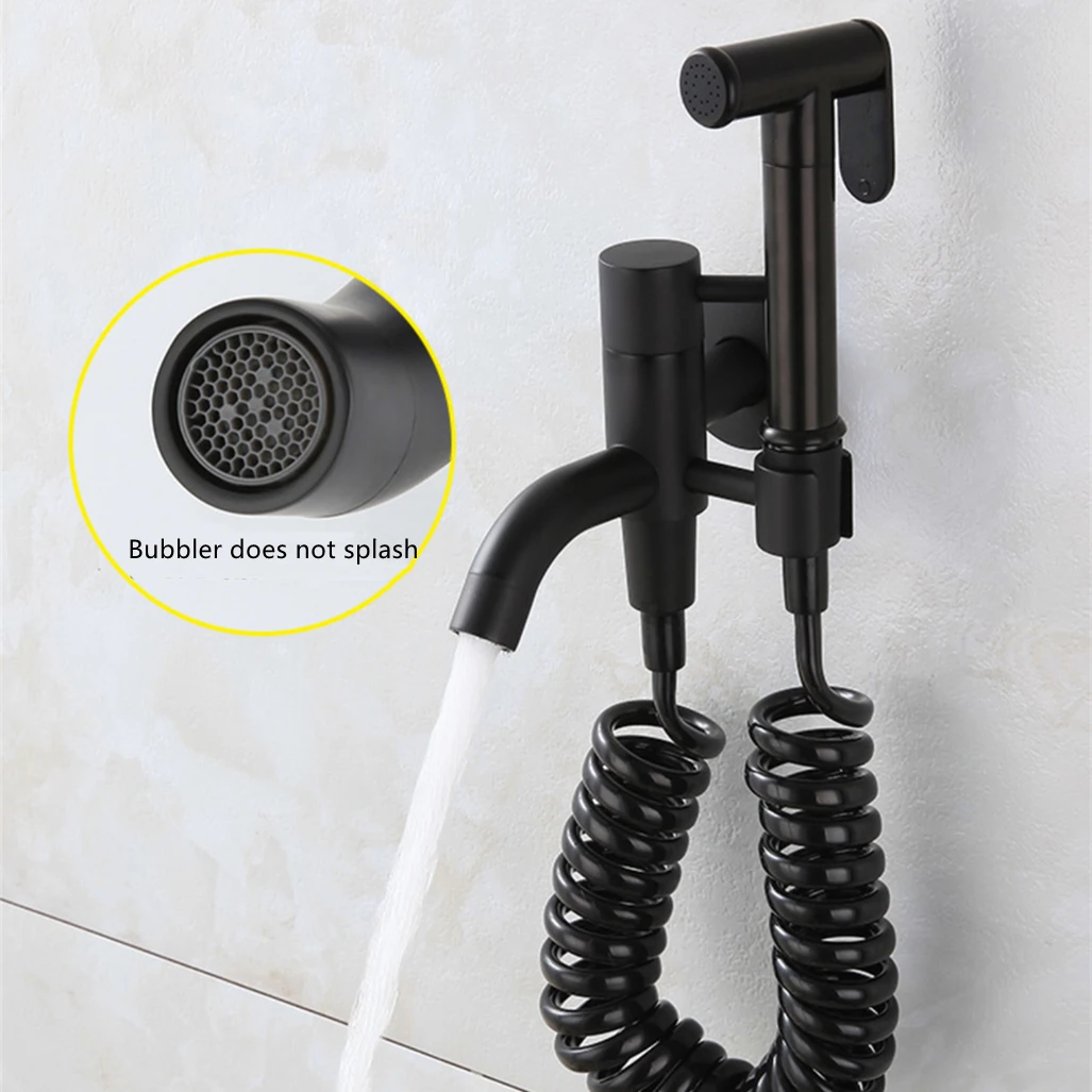 Description Picture 3 of itemToilet Bidet Faucet Set Black/Silver Brass Bathroom Attachment Single Cold Mop Pool Tap Spray Gun Head Washing Clean Toilet Seat