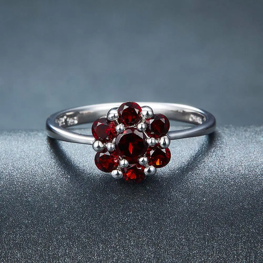 Hutang 2.4ct Красный Гранат 925 Серебряное кольцо для женщин натуральный драгоценный камень Стерлинговое серебро обручальные кольца с цветами изящное элегантное ювелирное изделие