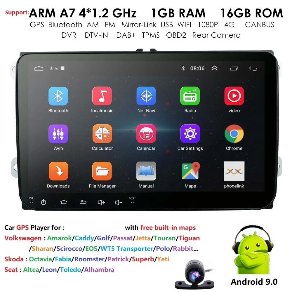 

Ossuret Car Multimedia Player GPS 2 Din Android 9.0 Navi Automotivo For Volkswagen/VW/POLO/PASSAT/Golf/Skoda/Seat/Leon Radio CAM