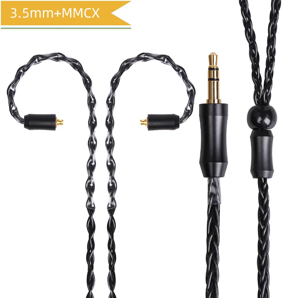 3.5mm MMCX Black FDBRO MMCX 2pin 8 ядер сбалансированный обновления наушники кабель 2,5/3,5/4,4 мм разъем для наушников с серебряным покрытием провода SE215 SE315 SE425 SE535 SE846 - Цвет: 3.5mm MMCX Black