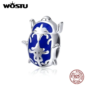 

WOSTU 100% 925 Sterling Silver Blue Beetle Charms Animal Beads Fit Original Bracelet Pendant For Women Party Jewelry Gift CTC196