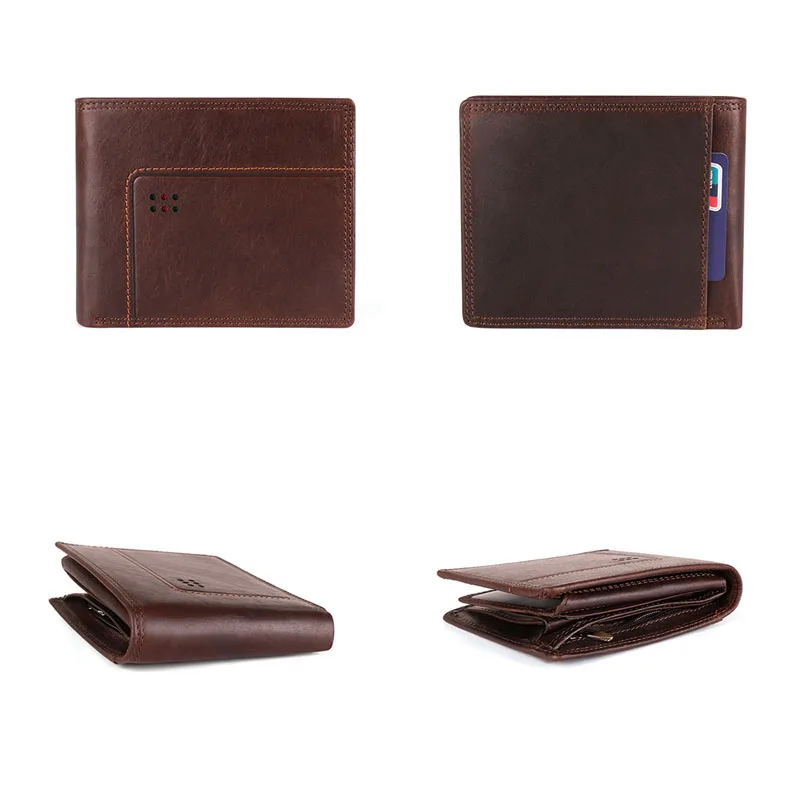 Cow Leather Men Wallets with Coin Pocket Vintage Male Purse Function Brown Genuine Leather Men Wallet with Card Holders MRF31