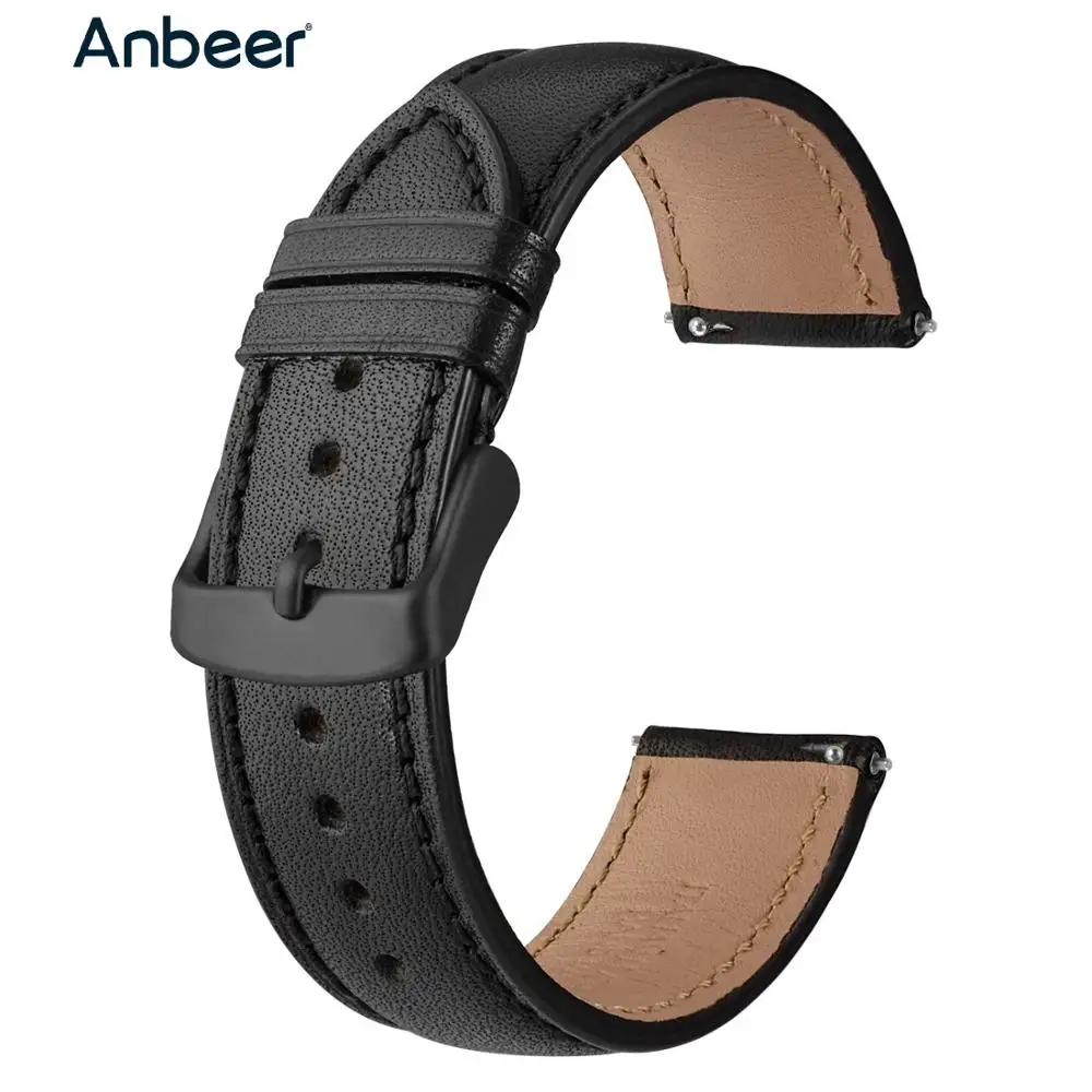 Ремешок для часов Anbeer кожаный сменный быстросъемный браслет наручных 18 мм 20 22