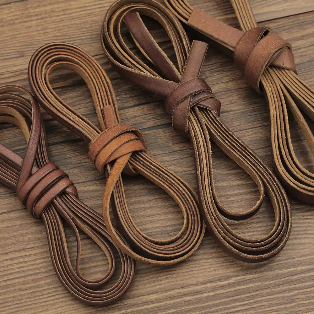 2m Vintage 100% Genuine Cowhide Leather Cord Strip Round/Flat Rope String DIY Bracelet Necklace Braided Craft Jewelry Making