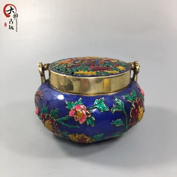 

Warm Hand Furnace Cloisonne Pure Copper Incenser Household Sandalwood Incenser Heating Ancient Peony Disk Aroma Furnace