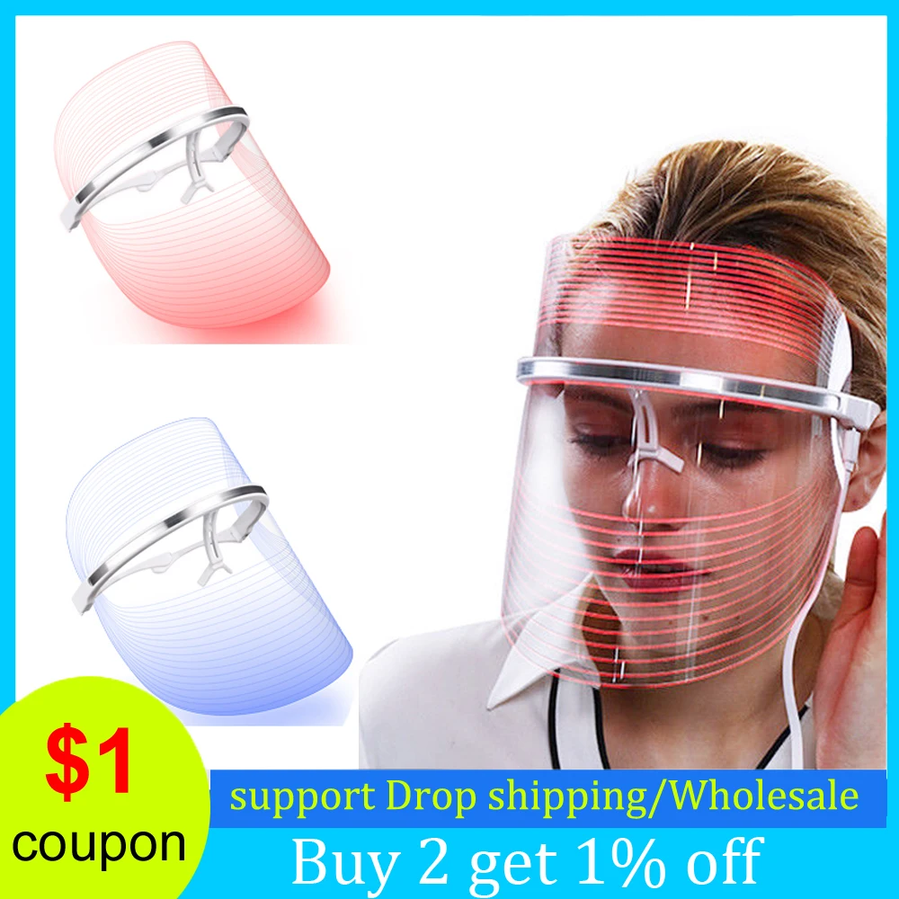 

3 Colors Photon LED Light Therapy Face Mask Beauty Whitening Skin Device Shrink Pores Anti Wrinkle Facial SPA Care Instrument