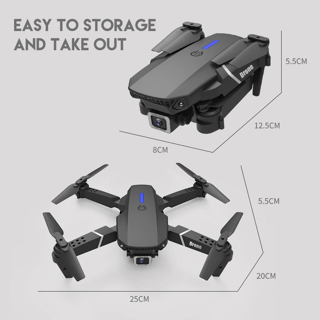 Protable Altitude Hold RC Quadcopter Drone Uav With HD Camera WIFI FPV Foldable Drone 4K Single Lens or Dual Camera Black White 