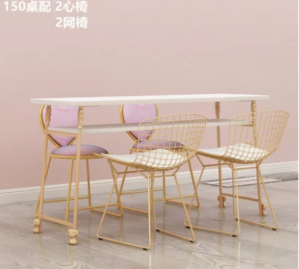 Double deck manicure table single double three manicure table gold shop and chair set