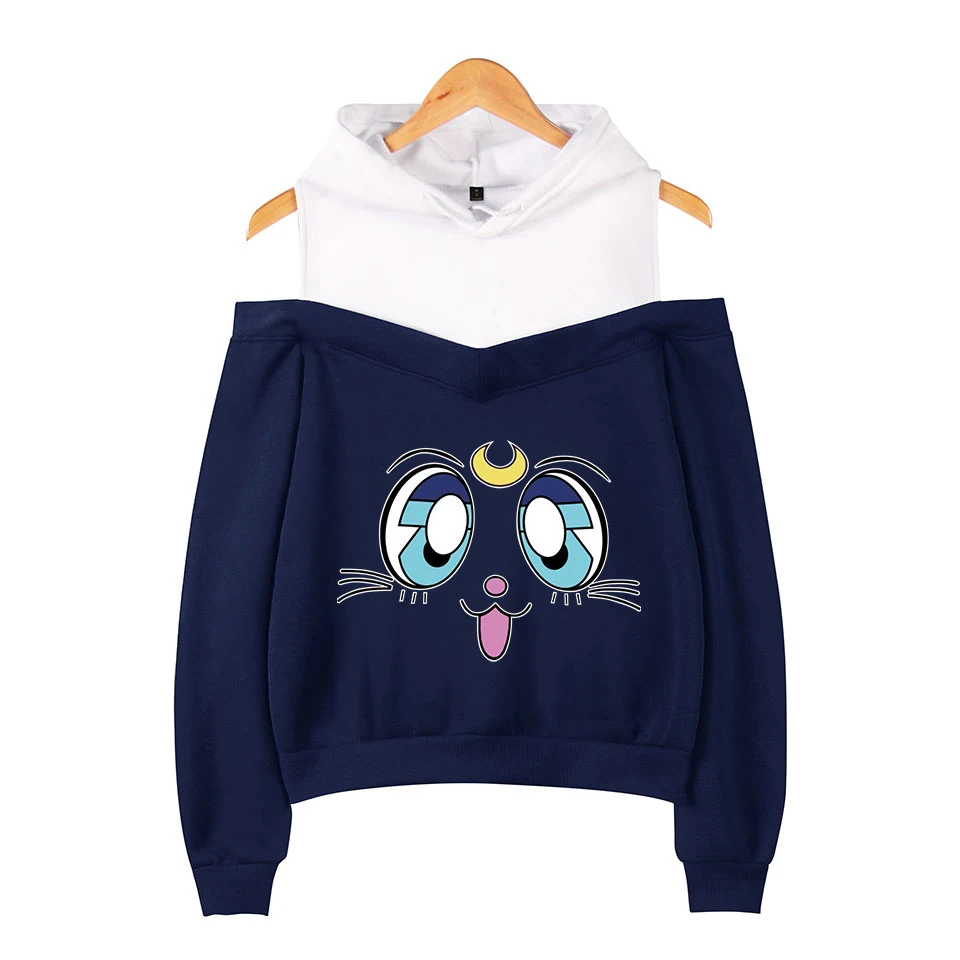 Толстовки kpop с принтом Сейлор Мун черные розовые сексуальные толстовки с открытыми плечами толстовки свитер для девочек группа Розовая Одежда
