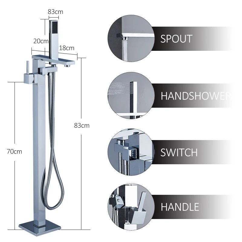 

Vidric Vidric Chrome Black Floor Standing Faucet Single Handle Mixer Tap Shower Mixer Tap Bath Shower Faucet Mixer Tap Tub Showe