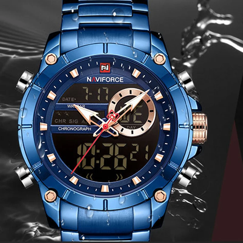 Новинка NAVIFORCE Топ люксовый бренд синие мужские часы кварцевые мужские часы спортивные часы водонепроницаемые наручные часы из нержавеющей стали Reloj Hombre