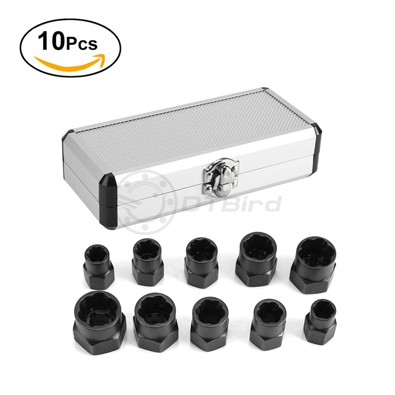 10PCS Nut Removal Tool Damaged Lug Nut Lock Remover Twist Socket Set Car Wheel Nut Socket Screw Extractor Tool Automotive Tools