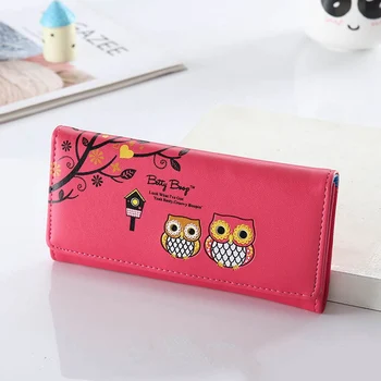 

1PC Cartoon Owl Printed Wallet Women PU Leather Long Two Fold Wallet Money Purse Credit Card Holder Wallet Storage Purse Bag New