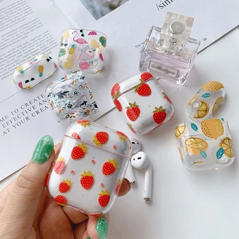 

PC Cartoon Anti-drop Wireless Bluetooth Headphone Case For Airpods 1/2 Strawberry Lemon Earphone Cases Cover Headset Bags