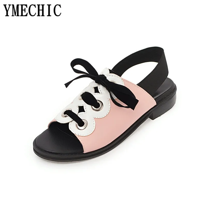 

Sweet Fashion Strap Bowtie Low Heel Sandals Women Ladies Pink White Black Peep Toe Womens Summer Shoes Plus Size 2018